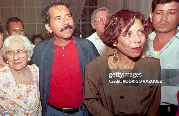 Former Nicaraguan president and Sandinista leader, Daniel Ortega , accompanied by his mother and his wife, Rosario Murillo , arrives in Managua 18...