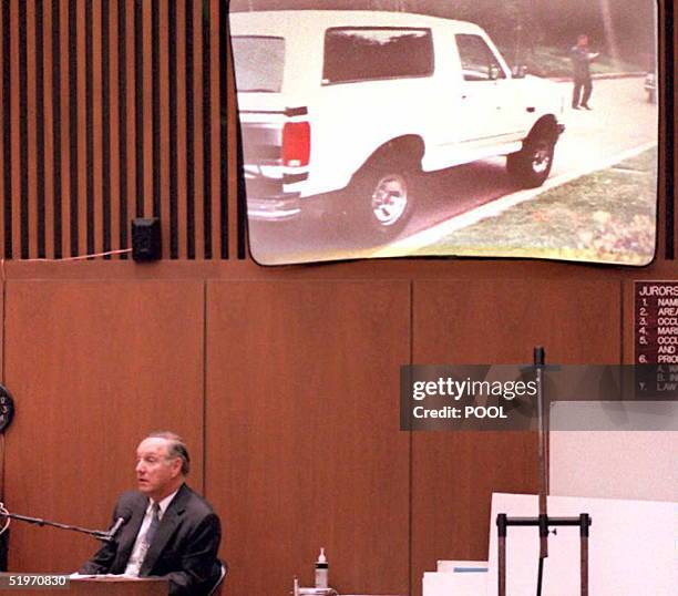 Charles Cale, a neighbor of O.J. Simpson, testifies that Simpson's Ford Bronco was not on the street in front of the Simpson's estate between 9:30 to...