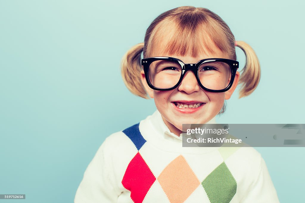 Young Nerd Girl with Big Smile on Face