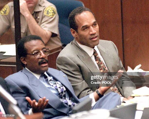 Defense attorney Johnnie Cochran Jr objects during cross-examination by prosecutor Christopher Darden of witness Rosa Lopez, 02 March 1995, in the...