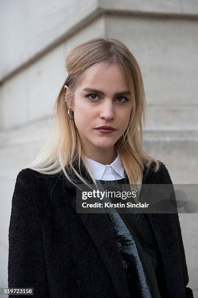 Model Valentina Neumeister wearing a Huber Egloff top on day 6 during Paris Fashion Week Autumn/Winter 2016/17 on March 6, 2016 in Paris, France....