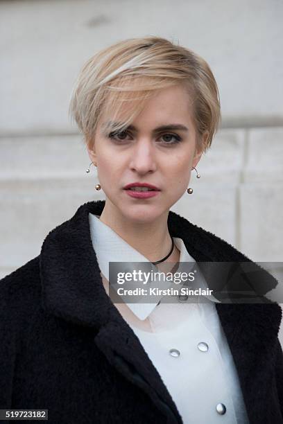 Model Natalja Neumeister wears Huber Egloff top on day 6 during Paris Fashion Week Autumn/Winter 2016/17 on March 6, 2016 in Paris, France. Natalja...