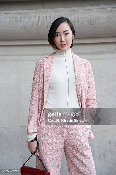 Fashion Blogger Chriselle Lim wears all Akris on day 6 during Paris Fashion Week Autumn/Winter 2016/17 on March 6, 2016 in Paris, France. Chriselle...