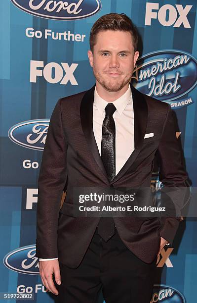 American Idol Season 15 winner Trent Harmon poses in the pressroom at FOX's "American Idol" Finale For The Farewell Season at Dolby Theatre on April...