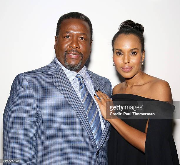 Wendell Pierce and Kerry Washington pose at the NYC Special Screening of HBO Film "Confirmation" at Signature Theater on April 7, 2016 in New York...
