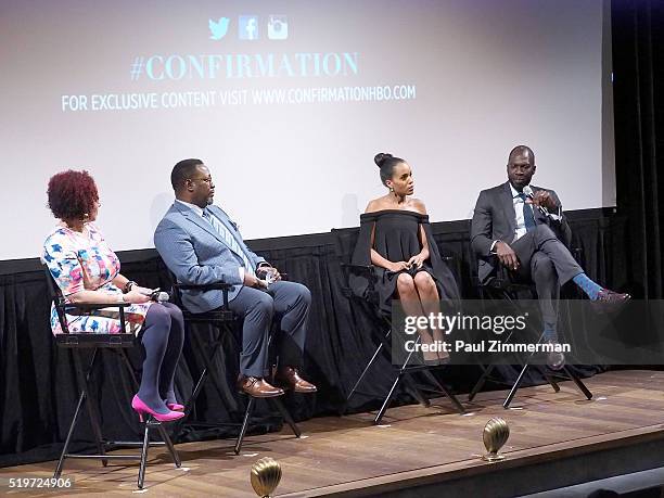 Nikole Hannah-Jones, Wendell Pierce, Kerry Washington and Rick Famuyiwa speak onstage at the NYC Special Screening of HBO Film "Confirmation" at...