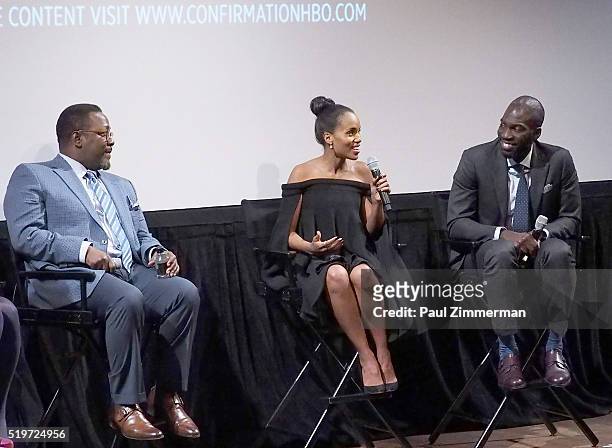 Wendell Pierce, Kerry Washington and Rick Famuyiwa speak onstage at the NYC Special Screening of HBO Film "Confirmation" at Signature Theater on...