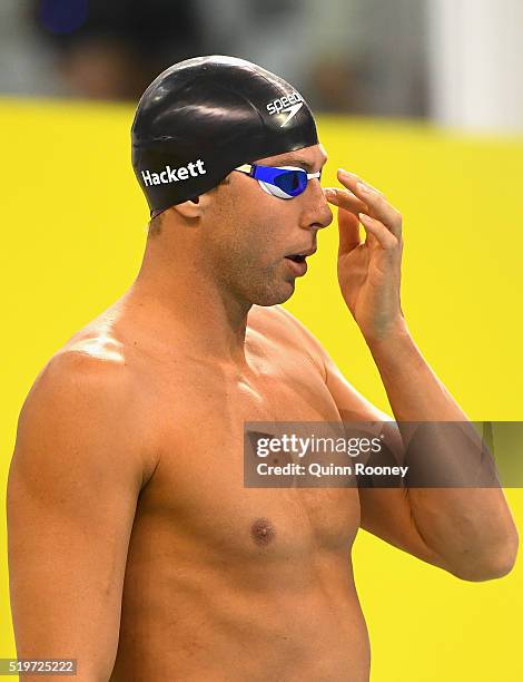Grant Hackett of Australia prepares to race in the Men's 200 Metre Freestyle during day two of the 2016 Australian Swimming Championships at the...