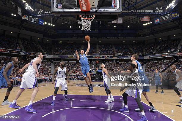 Tayshaun Prince of the Minnesota Timberwolves shoots the ball against the Sacramento Kings at Sleep Train Arena on April 7, 2015 in Sacramento,...