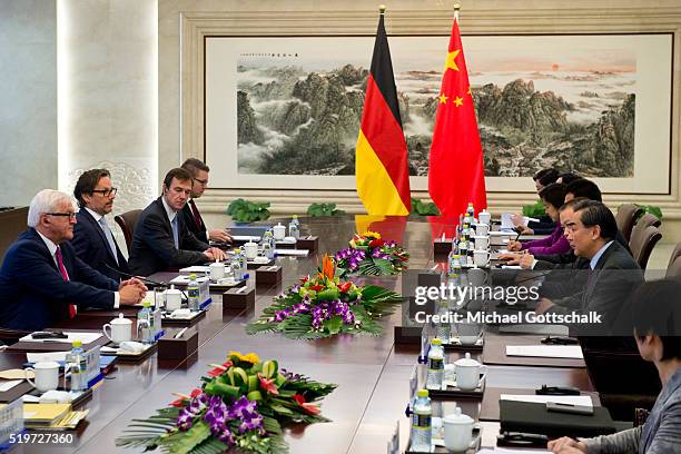 German Foreign Minister Frank-Walter Steinmeier and Wang Yi, Foreign Minister of China, meet in the Chinese Foreign Office on April 8, 2016 in...