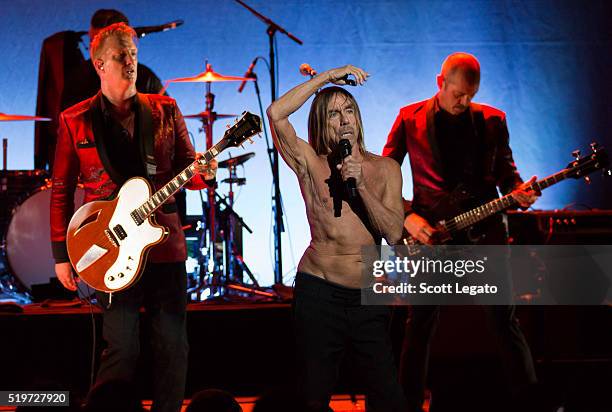 Josh Homme Iggy Pop perform in support of the Post Pop Depression Tour at Fox Theatre on April 7, 2016 in Detroit, Michigan.