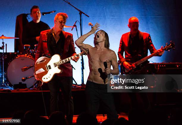 Josh Homme Iggy Pop perform in support of the Post Pop Depression Tour at Fox Theatre on April 7, 2016 in Detroit, Michigan.