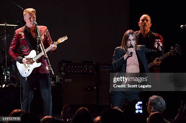 Josh Homme Iggy Pop perform in support of the Post Pop Depression Tour at Fox Theatre on April 7, 2016 in Detroit, Michigan.