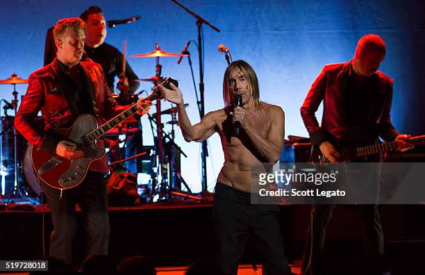 Josh Homme Iggy Pop perform in support of the Post Pop Depression Tour at Fox Theatre on April 7, 2016 in Detroit, Michigan.