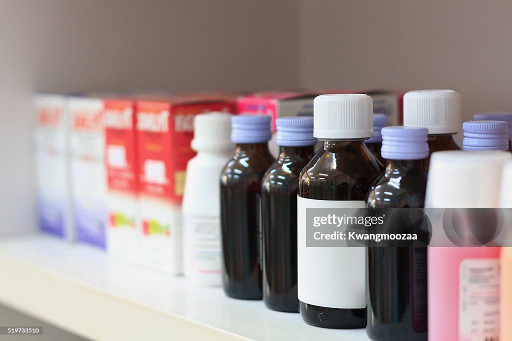 Medicine bottles in the pharmacy