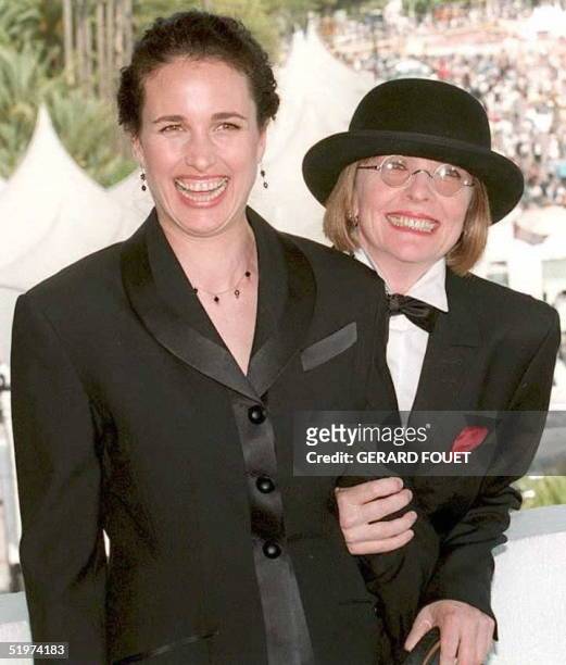 Film director Diane Keaton poses with US actress Andie MacDowell, 19 May at the Festival Palace in Cannes, before the presentation of her movie...