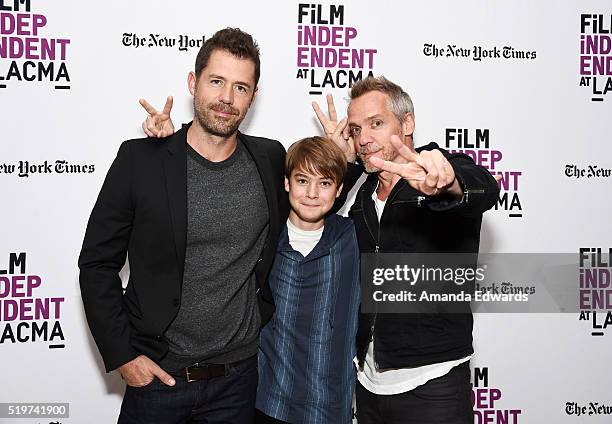 Screenwriter Bryan Sipe, actor Judah Lewis and director Jean-Marc Vallee attend the Film Independent at LACMA Screening and Q&A of "Demolition" at...