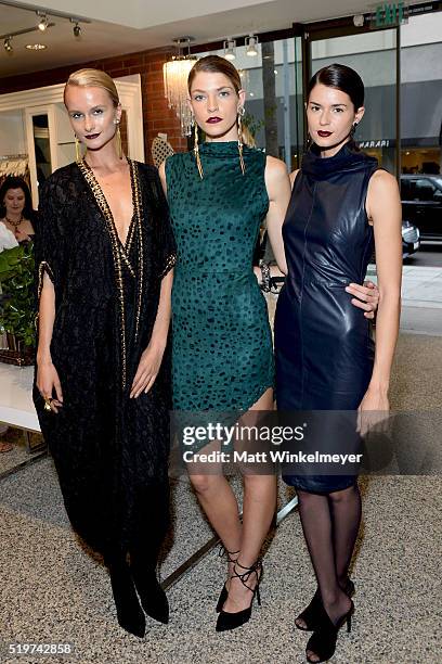 Models Elena Kurnosova, Aleksandra Rastovic, and Beth Ostendorf attend Sheri Bodell's Fall 2016 collection viewing at Kyle by Alene Too on April 7,...