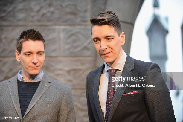 Actors Oliver Phelps and James Phelps at the Official Opening Of "The Wizarding World Of Harry Potter" At Universal Studios Hollywood held at...