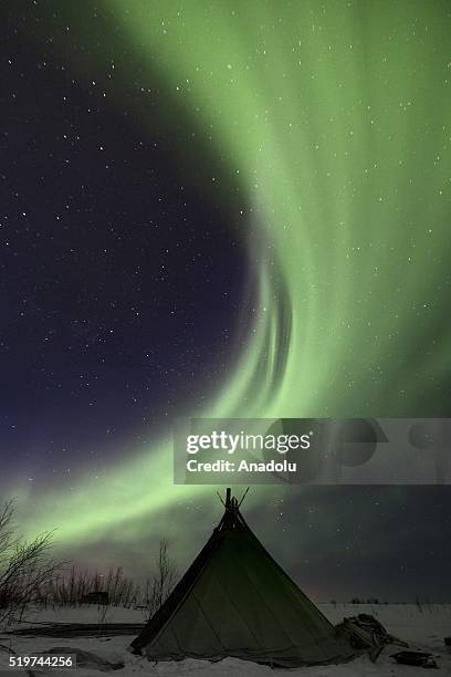 Northern Lights seen near the town of Salekhard, Yamalo-Nenets Autonomous Okrug, Russia on April 08, 2016.