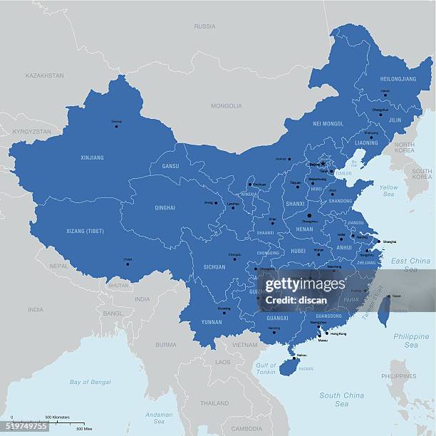 stockillustraties, clipart, cartoons en iconen met china map with regions, capital and cities - shaanxi midden china