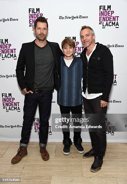 Screenwriter Bryan Sipe, actor Judah Lewis and director Jean-Marc Vallee attend the Film Independent at LACMA Screening and Q&A of "Demolition" at...