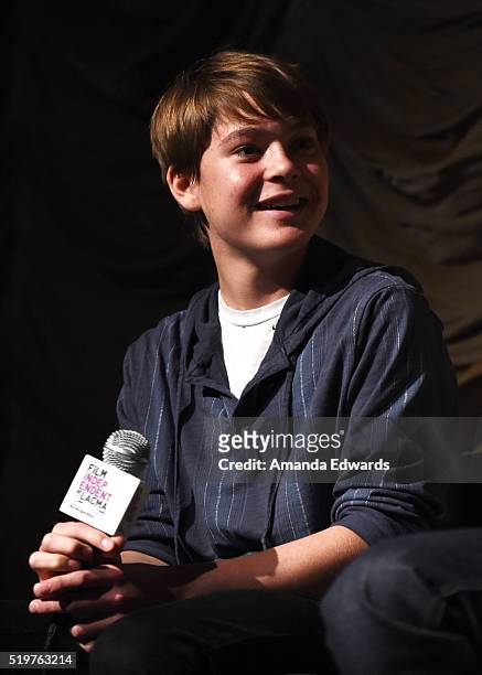 Actor Judah Lewis attends the Film Independent at LACMA Screening and Q&A of "Demolition" at the Bing Theatre at LACMA on April 7, 2016 in Los...