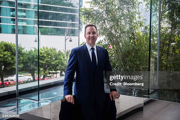 Steven Ciobo, Australia's minister of Trade and Industry, poses for a photograph following a Bloomberg Television interview at the Credit Suisse...