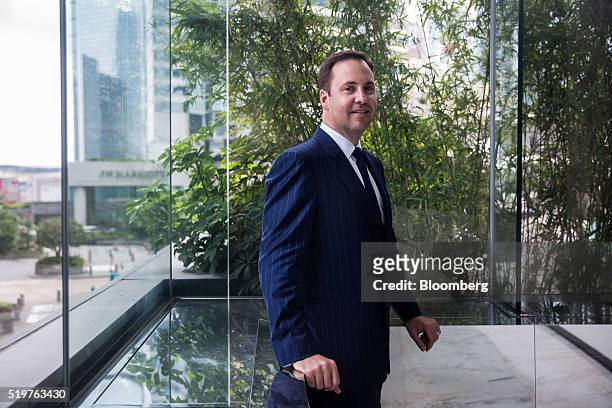 Steven Ciobo, Australia's minister of Trade and Industry, poses for a photograph following a Bloomberg Television interview at the Credit Suisse...