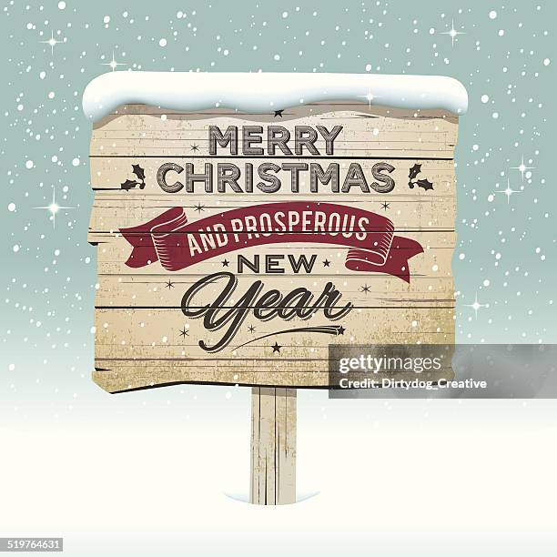 ilustraciones, imágenes clip art, dibujos animados e iconos de stock de viejo cartel de madera vintage navidad en la nieve - north pole