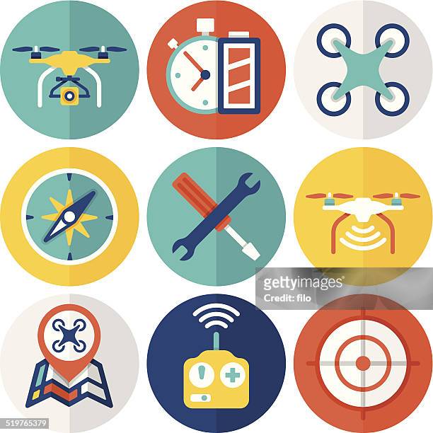 flat quadcopter icons - drone stock illustrations