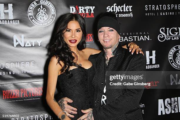 Model Nathalia Henao and her husband, guitarist Dj Ashba of Sixx:A.M., attend the grand opening of their Ashba Clothing Store at the Stratosphere...