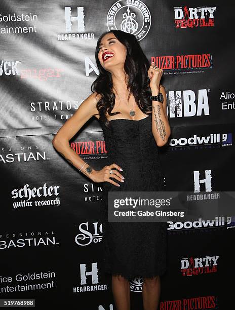 Model Nathalia Henao attends the grand opening of guitarist Dj Ashba's Ashba Clothing Store at the Stratosphere Casino Hotel on April 7, 2016 in Las...