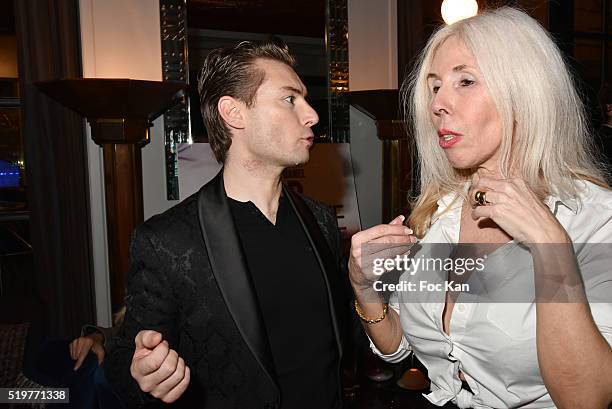 Fred Cauvin and Veronique Koch attend 'Guitar Tribute' by Golden disc awarded Jean Pierre Danel at Hotel Burgundy on April 7, 2015 in Paris; France.