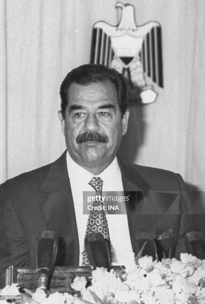 Iraqi President Saddam Hussein speaks on Baghdad t