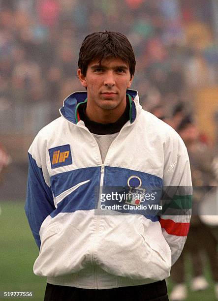 Head shot of Gianluigi Buffon of Italy prior to the Under 21 match played between Italy and Bulgaria at Paolo Mazza stadium on December 20, 1995 in...
