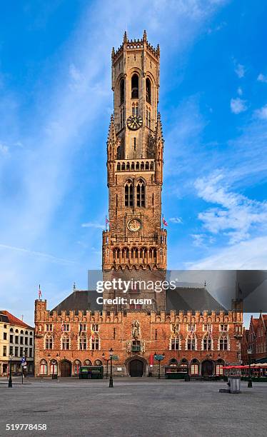 belfry tower in bruges, belgium - bruges stockfoto's en -beelden