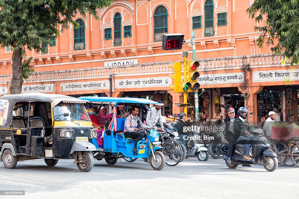 Street Scene With Motorcycles, Rickshaws, Jaipur, India