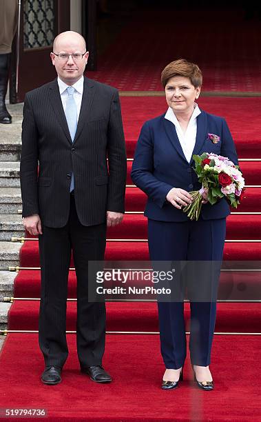 Welcome to the Czech Prime Minister Bohuslav Sobotka by Polish Prime Minister Beata Szydo, 08 April Warsaw, Poland