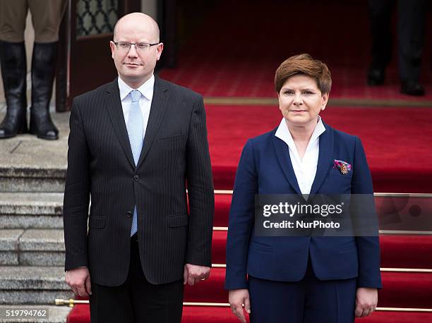 Welcome to the Czech Prime Minister Bohuslav Sobotka by Polish Prime Minister Beata Szydo, 08 April Warsaw, Poland