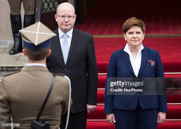 Welcome to the Czech Prime Minister Bohuslav Sobotka by Polish Prime Minister Beata Szydo, 08 April Warsaw, Poland