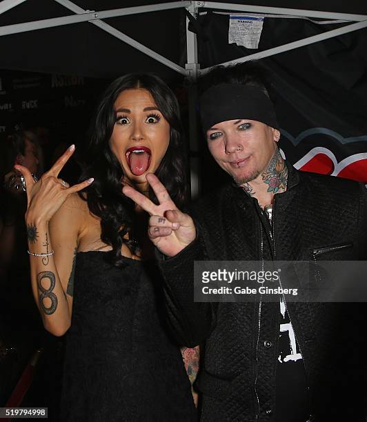 Model Nathalia Henao and her husband, guitarist Dj Ashba of Sixx:A.M., attend the grand opening of their Ashba Clothing Store at the Stratosphere...