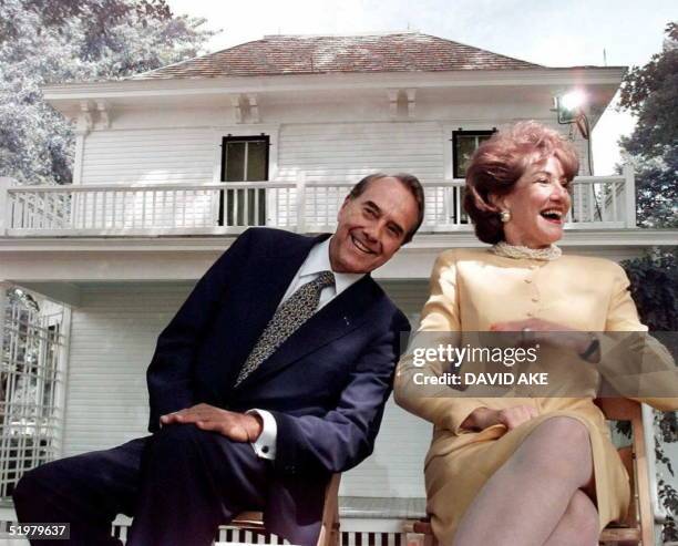 Republican presidential candidate Bob Doleand his wife Elizabeth look for people in the audience they recognize during a campaign stop at former US...