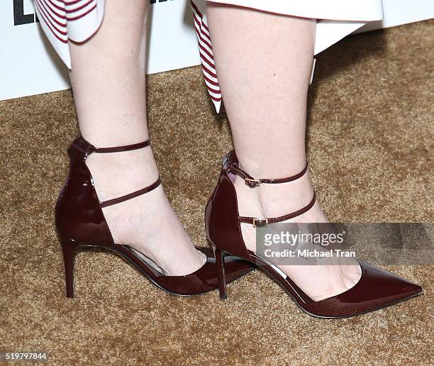 Idina Menzel, shoe detail, arrives at the 5th Annual Reel Stories, Real Lives Benefiting MPTF held at Milk Studios on April 7, 2016 in Los Angeles,...