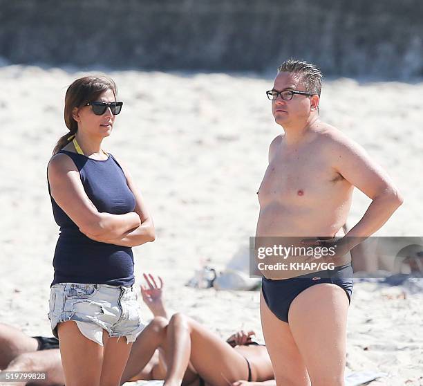 Sally Obermeder and husband Marcus Obermeder are seen at the beach on April 5, 2016 in Sydney, Australia.