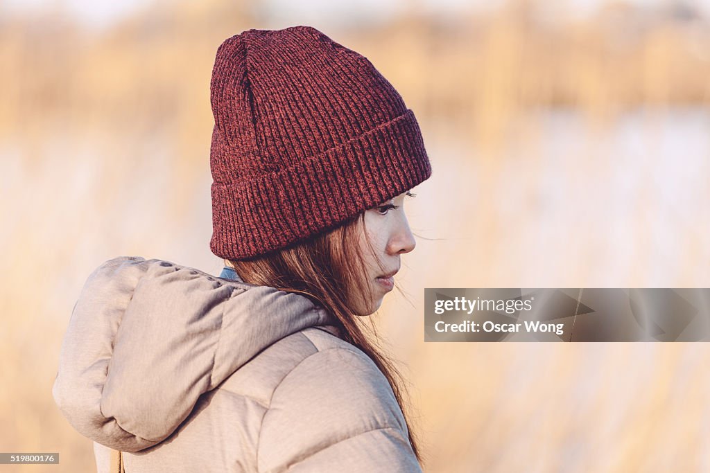 Young woman at sunset