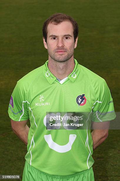 Tom Smith poses during Lancashire CCC photocall at Old Trafford on April 8, 2016 in Manchester, England.