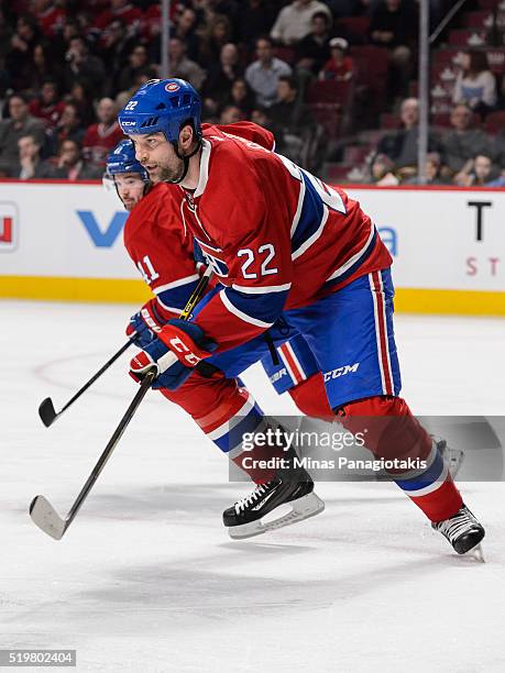 John Scott of the Montreal Canadiens skates during the NHL game against the Florida Panthers at the Bell Centre on April 5, 2016 in Montreal, Quebec,...