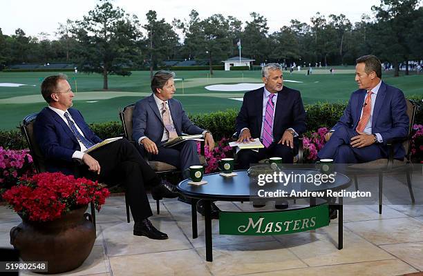 Television personalities David Duval, Brandel Chamblee, Frank Nobilo and Rich Lerner appear on set during the first round of the 2016 Masters...