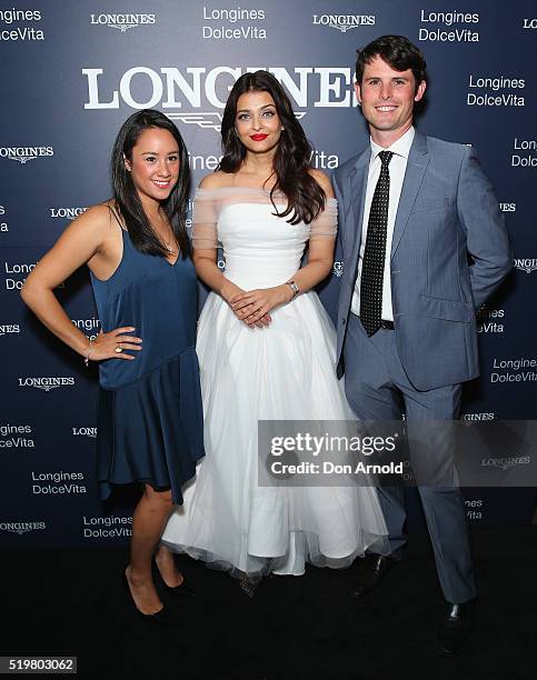 Monica Cummings, Aishwarya Rai Bachchan and James Cummings attend the Longines DolceVita Asia Pacific launch at Museum of Contemporary Art on April...